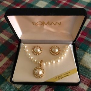 Roman’s Faux Pearl Necklace and Earring Set